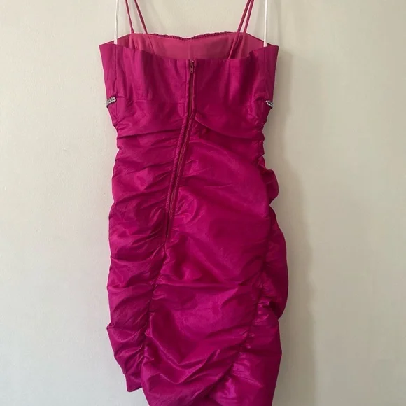 EUREKA Strapless Fuchsia Ruched Cocktail Dress - Picture 2 of 6